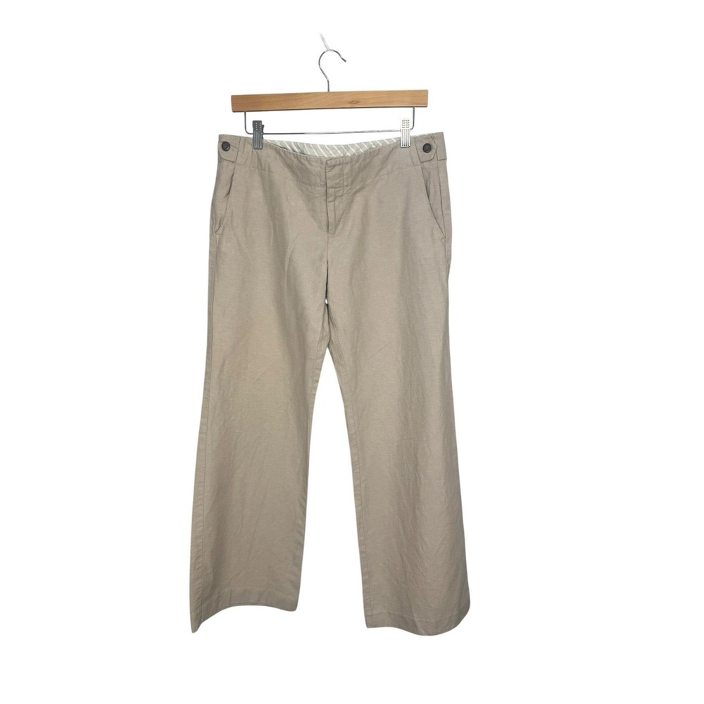 Gap Pants Womens 10 Khaki Hip Slung Fit  Flare Leg Linen Cotton Trousers